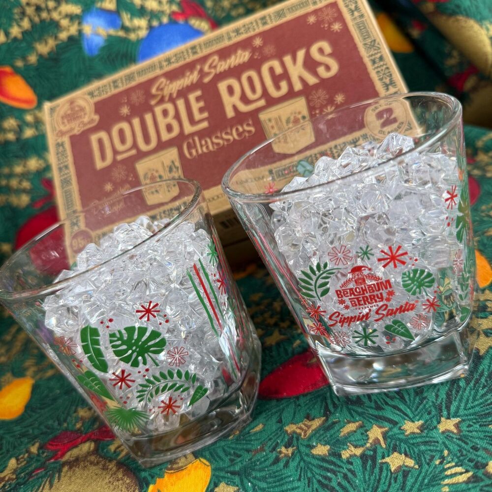 Beachbum Berry Sippin Santa Pop Up Bar X-mas Tiki Bar Double Rocks Glasses Set 2